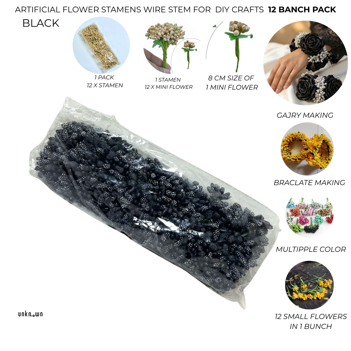 Artificial Flower Stamens Wire Stem for Bouquets & DIY Crafts (Pack of 12 Bunches)