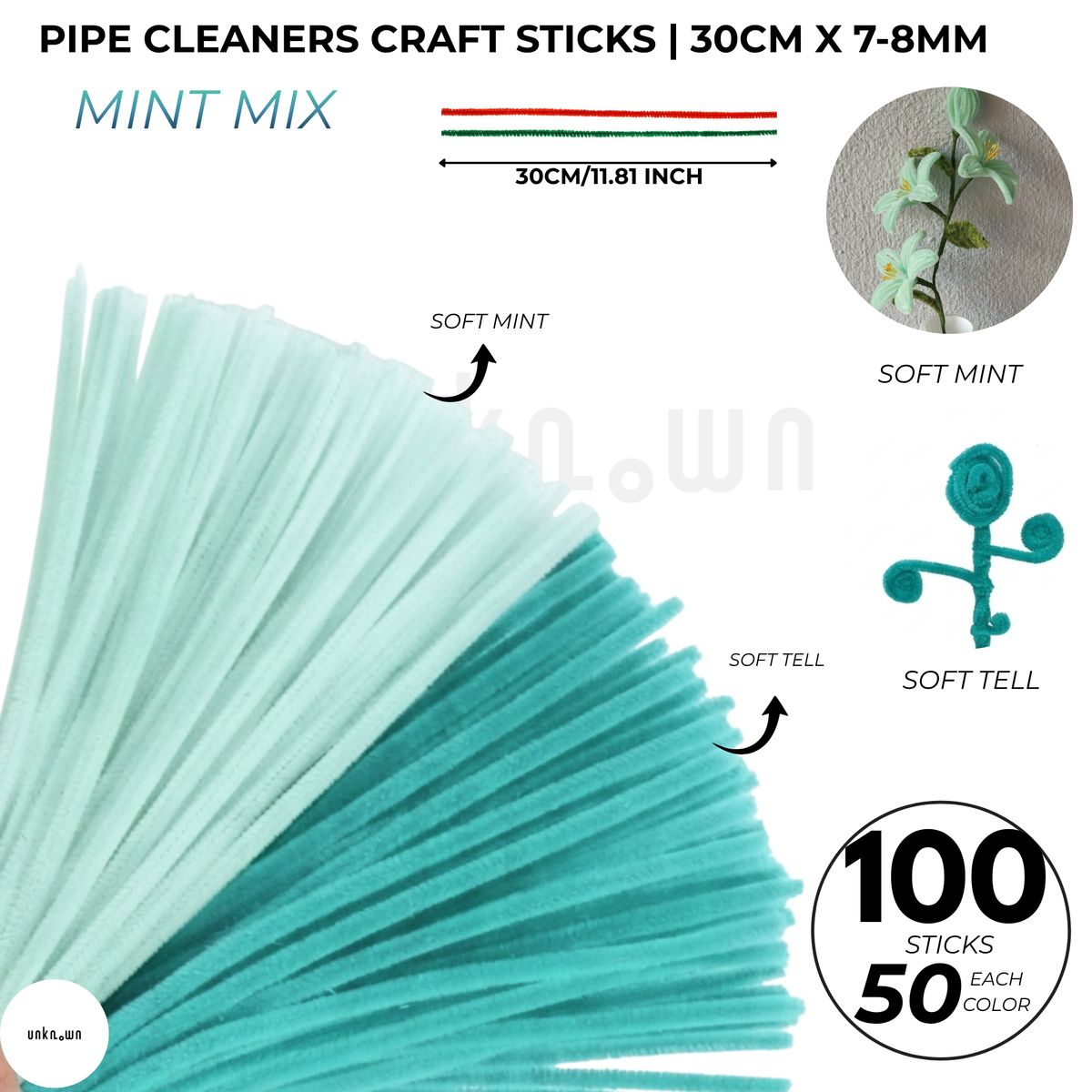 Pipe Cleaners Craft Sticks 100 Pcs (2 Color Mix) | Velvet Pipe Cleaner Chenille Stems 30cm (50+50) for DIY Crafts, Handmade Flowers, Bouquet Decoration & School Projects