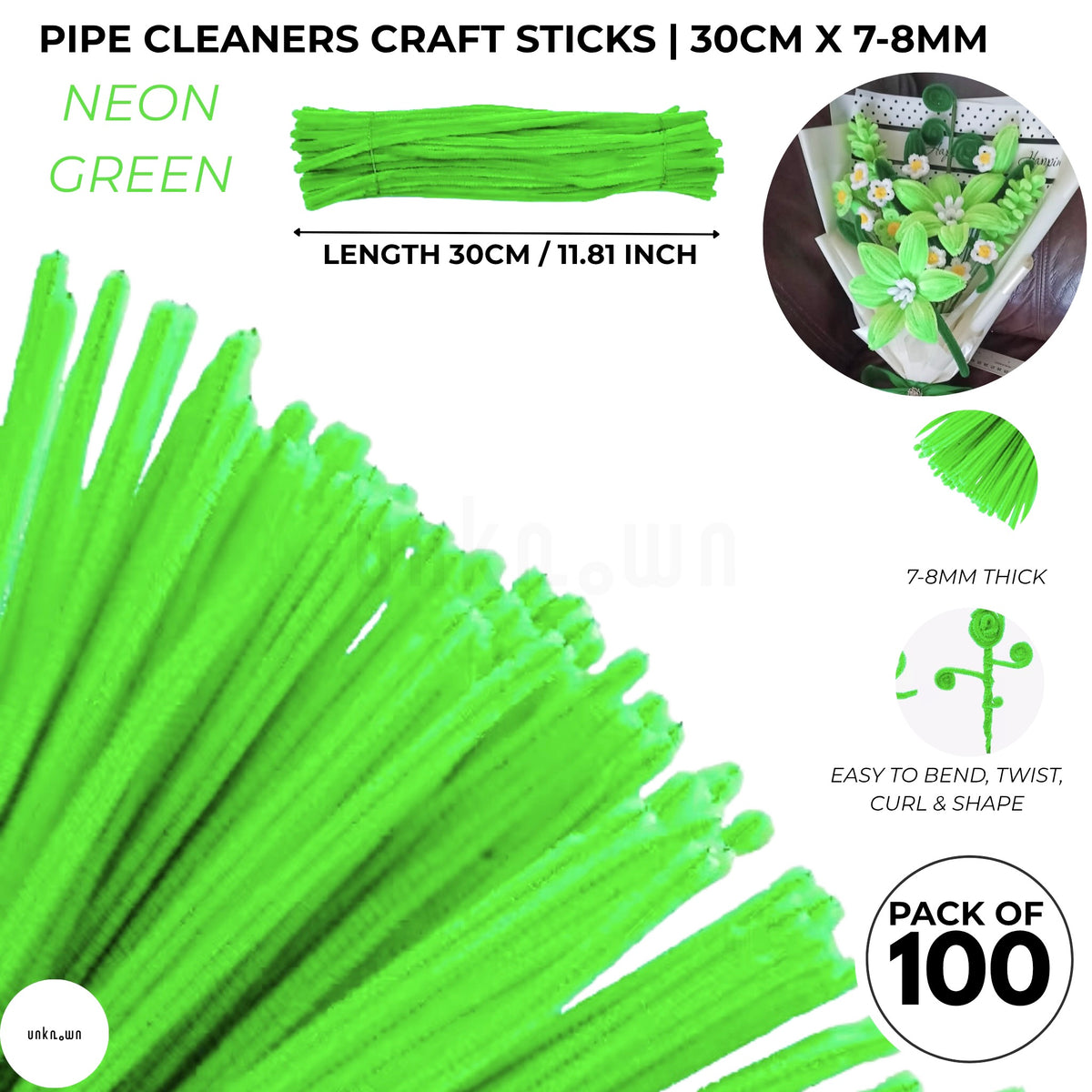 Premium Pipe Cleaner Sticks 100 Pcs | Velvet Pipe (Chenille Stems) for DIY Crafts, Handmade Flowers, School Art & Bouquet Making