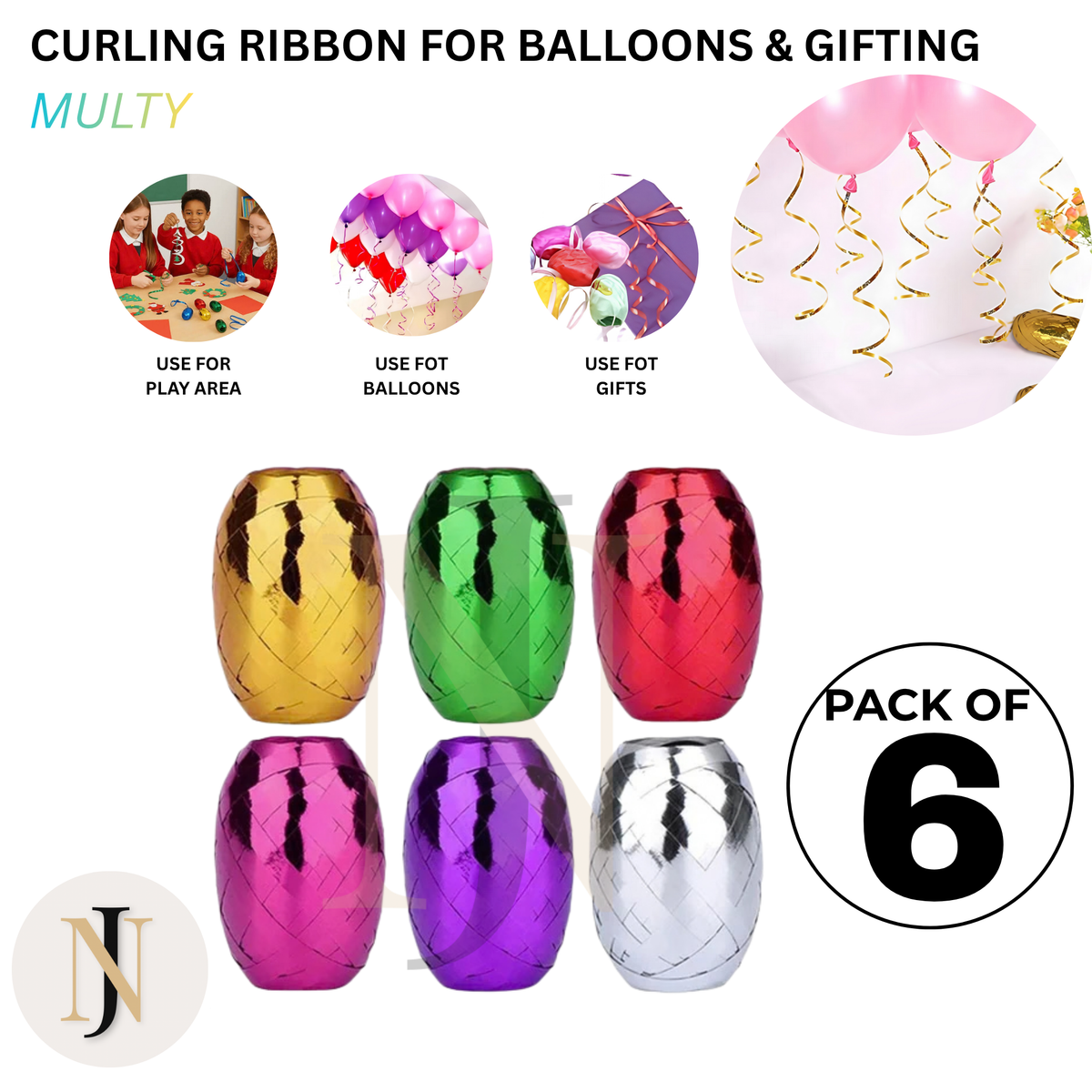 Curling Ribbon for Balloons & Gift Wrapping – Pack of 6