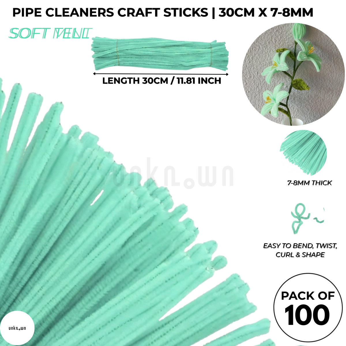 Premium Pipe Cleaner Sticks 100 Pcs | Velvet Pipe (Chenille Stems) for DIY Crafts, Handmade Flowers, School Art & Bouquet Making