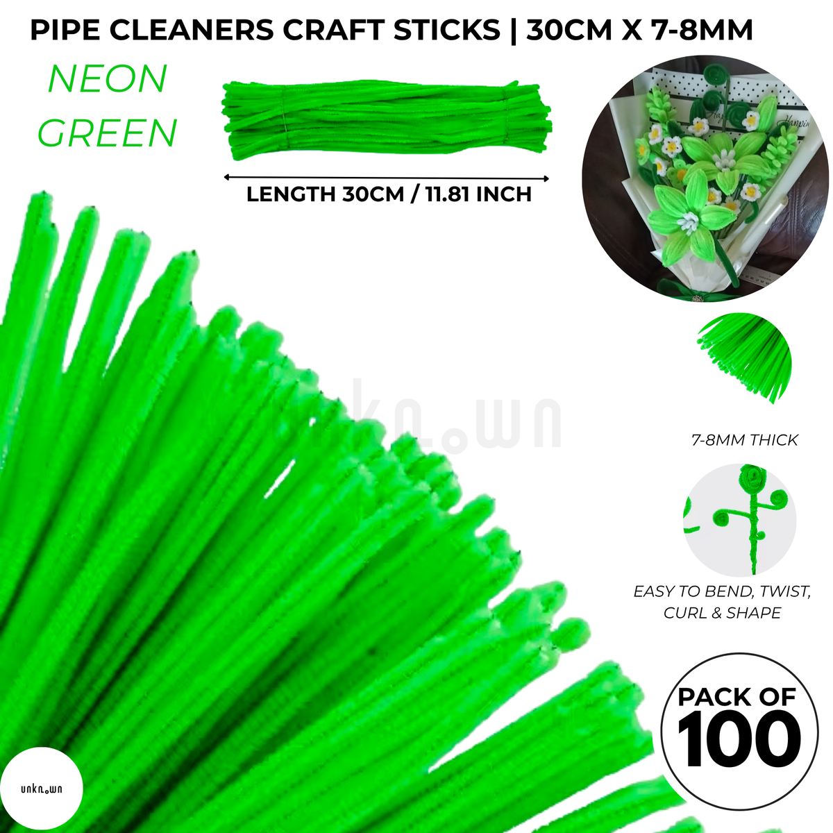 Premium Pipe Cleaner Sticks 100 Pcs | Velvet Pipe (Chenille Stems) for DIY Crafts, Handmade Flowers, School Art & Bouquet Making