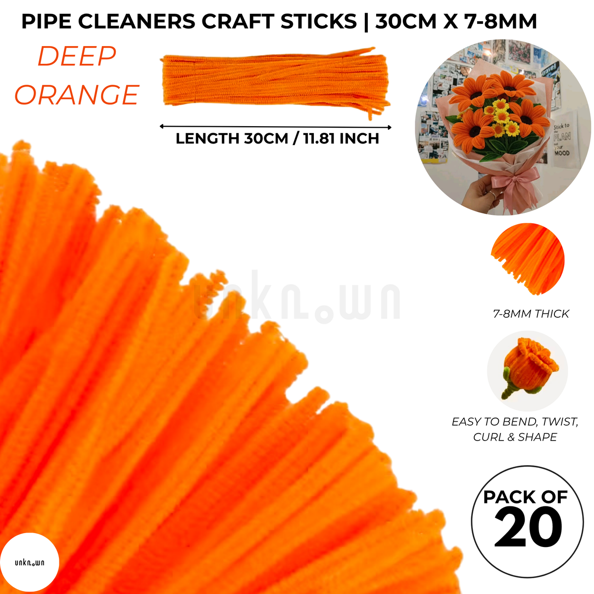 Velvet Pipe Cleaners Craft Sticks (20 Pcs) – 30cm Chenille Stems for DIY Crafts, Pipe Cleaner Flowers, Kids Art, School Projects & Bouquet Making
