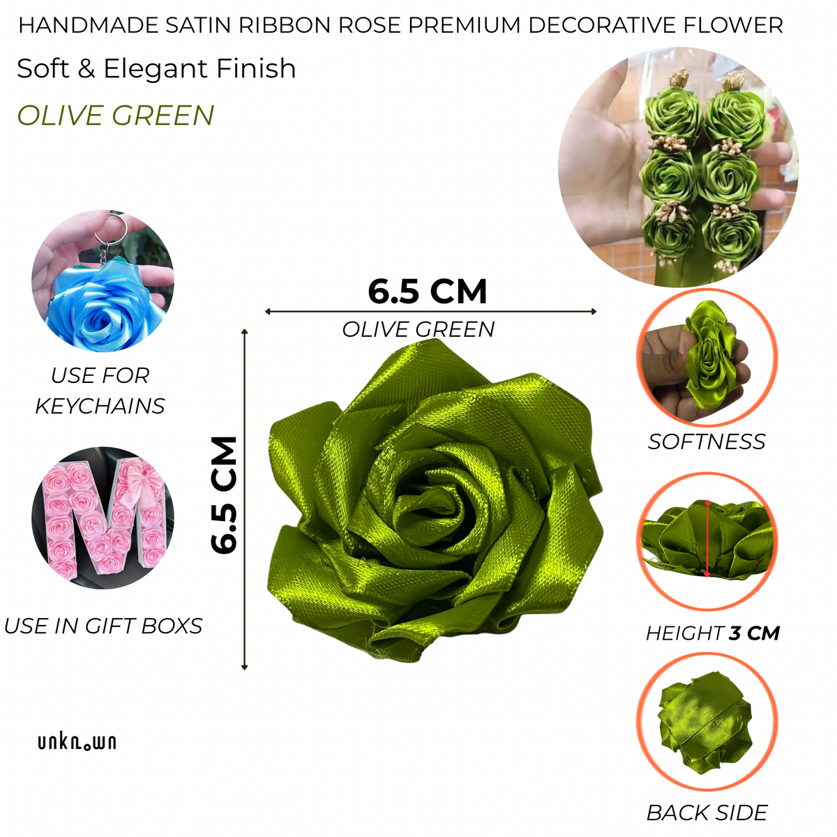 Handmade Satin Ribbon Rose – 6.5cm Decorative Artificial Flower | Premium Craft Flower