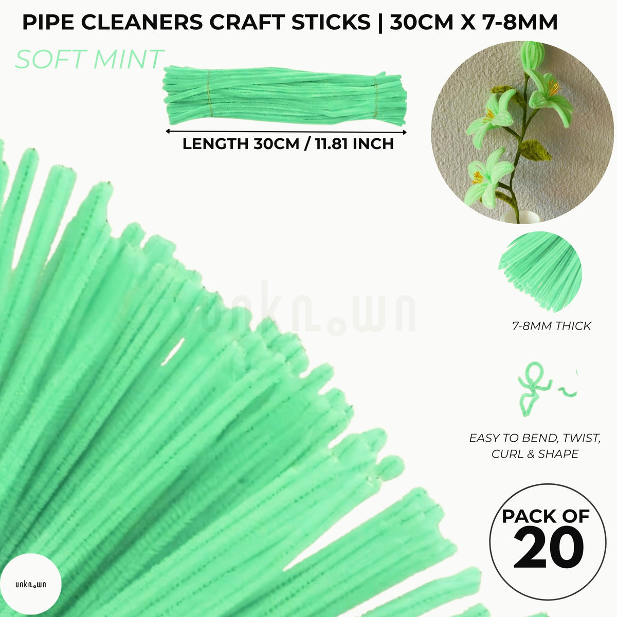 Velvet Pipe Cleaners Craft Sticks (20 Pcs) – 30cm Chenille Stems for DIY Crafts, Pipe Cleaner Flowers, Kids Art, School Projects & Bouquet Making
