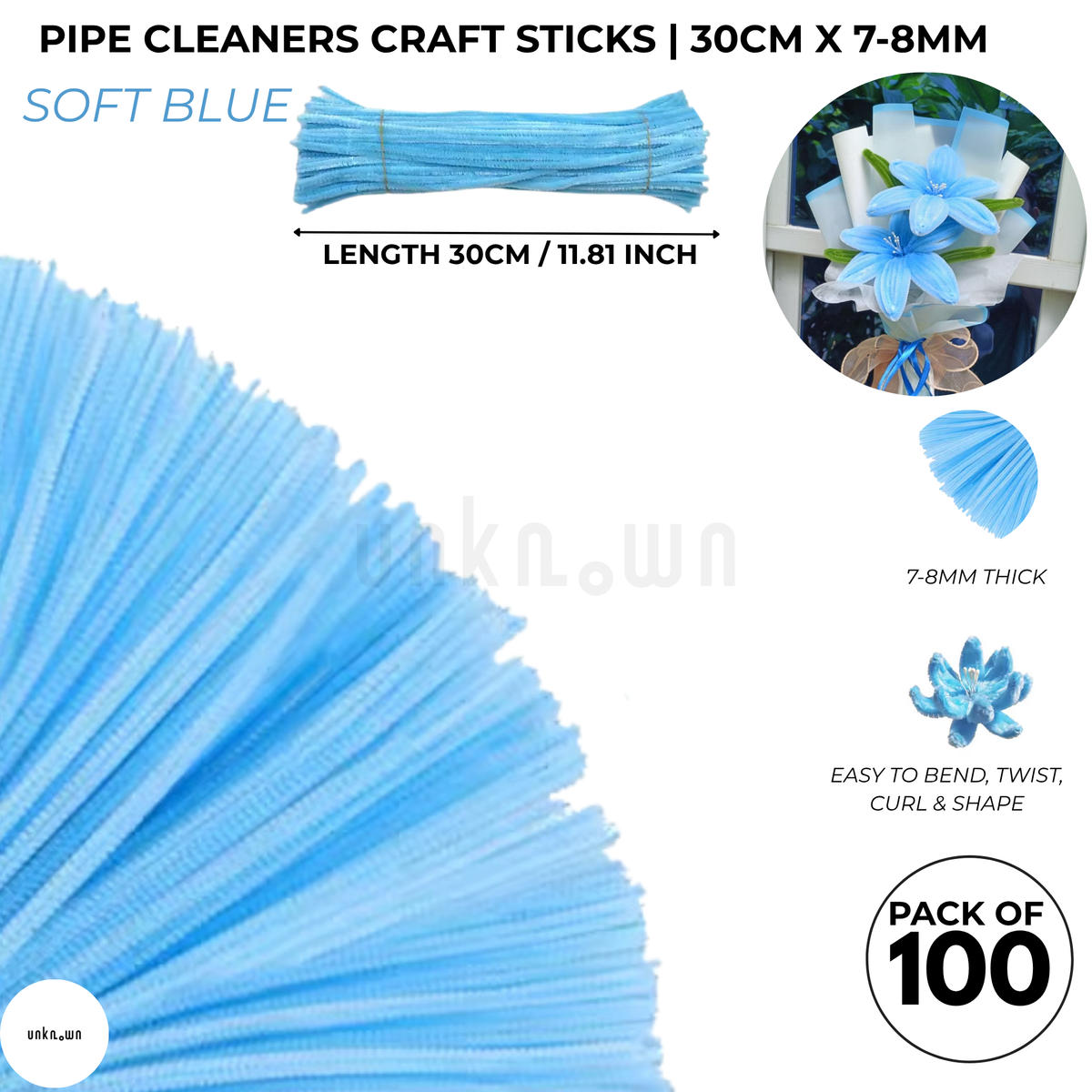 Premium Pipe Cleaner Sticks 100 Pcs | Velvet Pipe (Chenille Stems) for DIY Crafts, Handmade Flowers, School Art & Bouquet Making