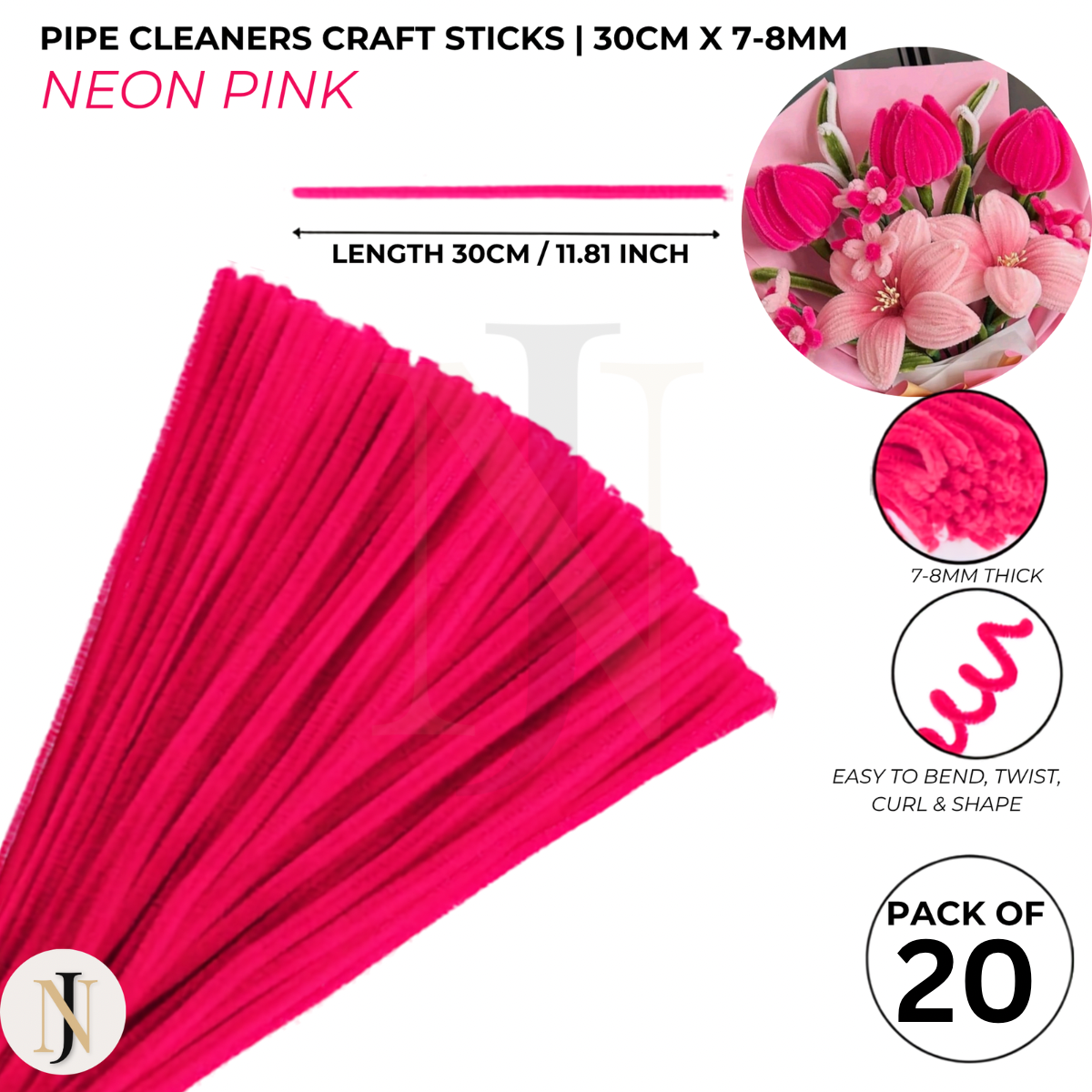 Velvet Pipe Cleaners Craft Sticks (20 Pcs) – 30cm Chenille Stems for DIY Crafts, Pipe Cleaner Flowers, Kids Art, School Projects & Bouquet Making