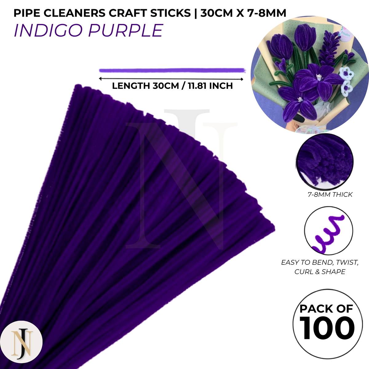 Premium Pipe Cleaner Sticks 100 Pcs | Velvet Pipe (Chenille Stems) for DIY Crafts, Handmade Flowers, School Art & Bouquet Making