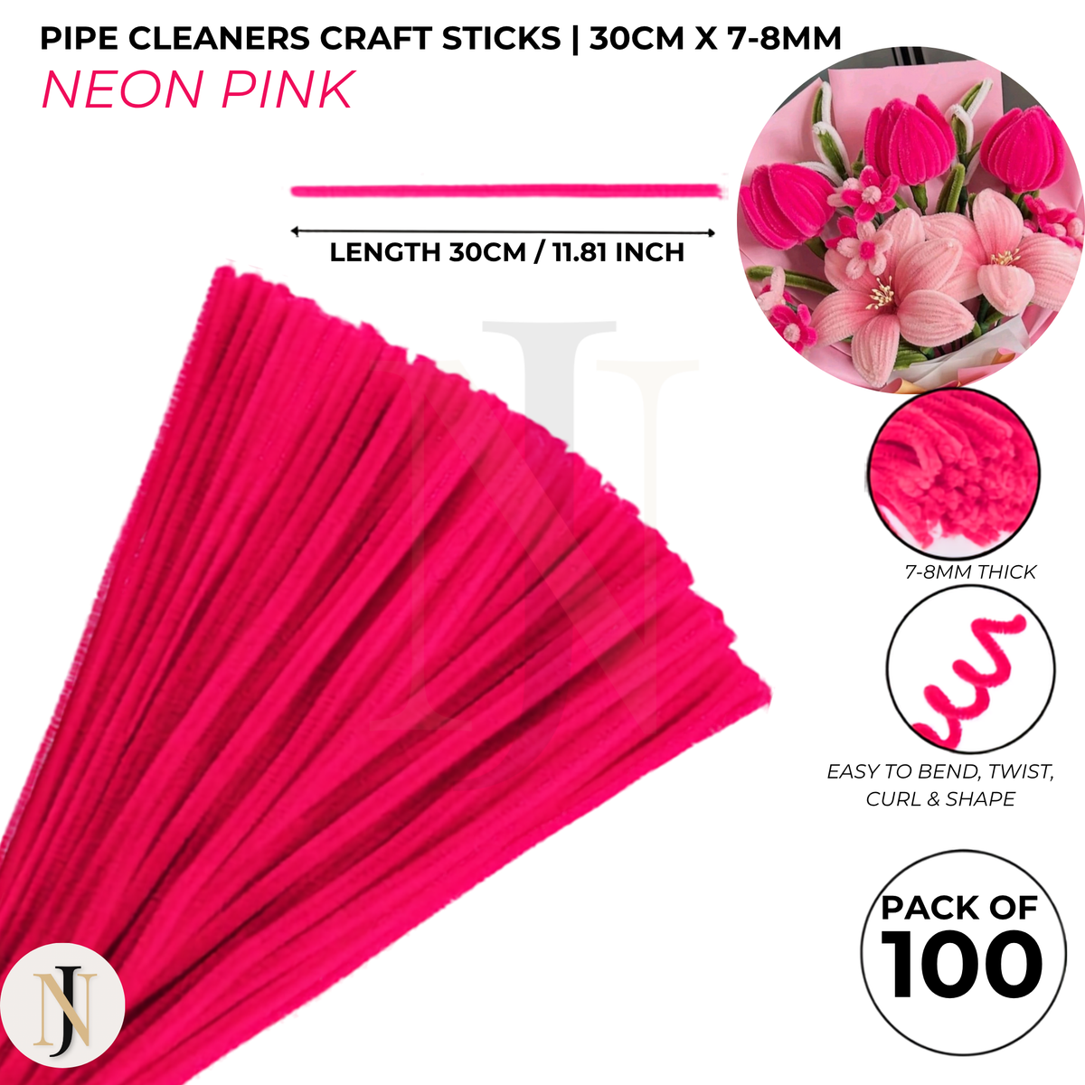 Premium Pipe Cleaner Sticks 100 Pcs | Velvet Pipe (Chenille Stems) for DIY Crafts, Handmade Flowers, School Art & Bouquet Making