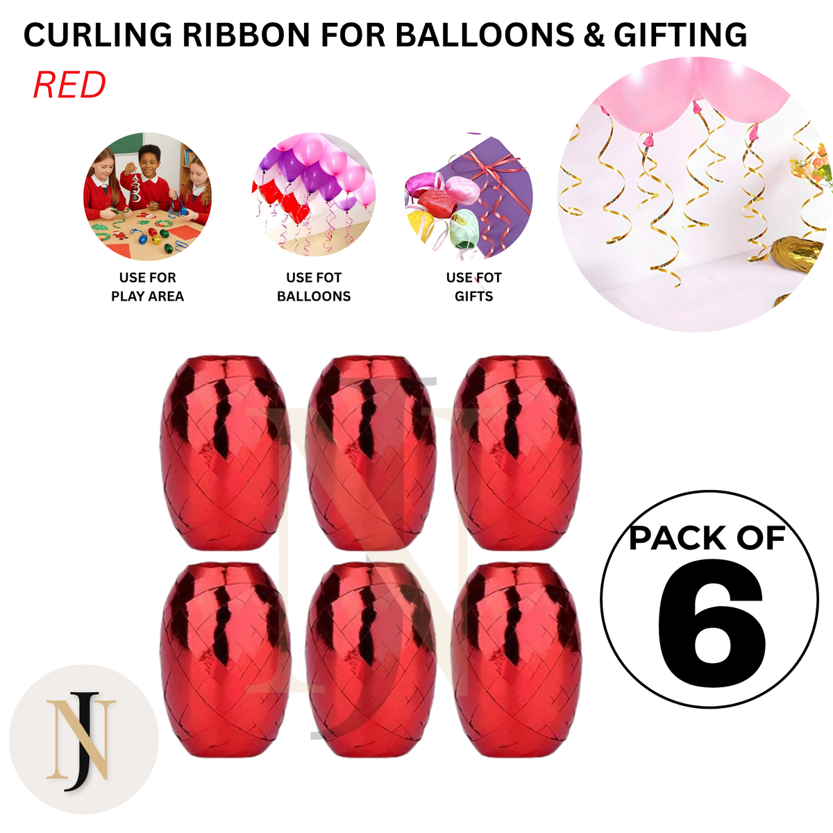 Curling Ribbon for Balloons & Gift Wrapping – Pack of 6