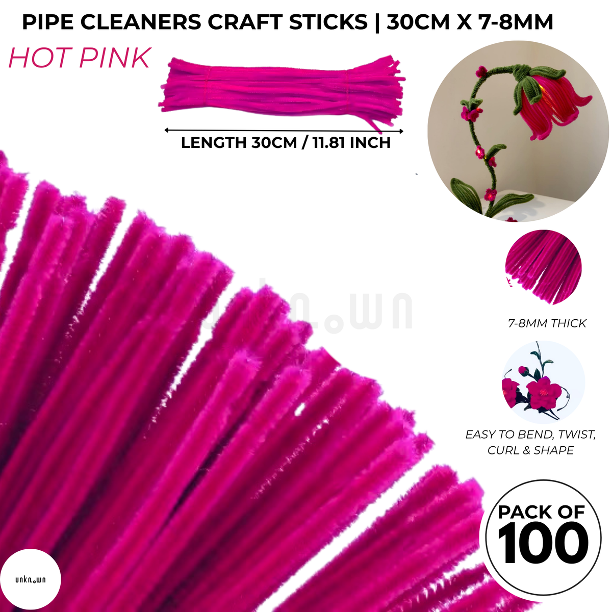 Premium Pipe Cleaner Sticks 100 Pcs | Velvet Pipe (Chenille Stems) for DIY Crafts, Handmade Flowers, School Art & Bouquet Making