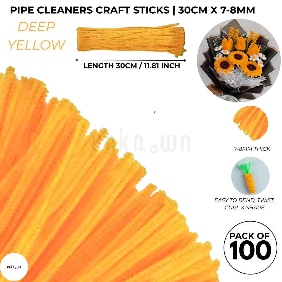 Premium Pipe Cleaner Sticks 100 Pcs | Velvet Pipe (Chenille Stems) for DIY Crafts, Handmade Flowers, School Art & Bouquet Making