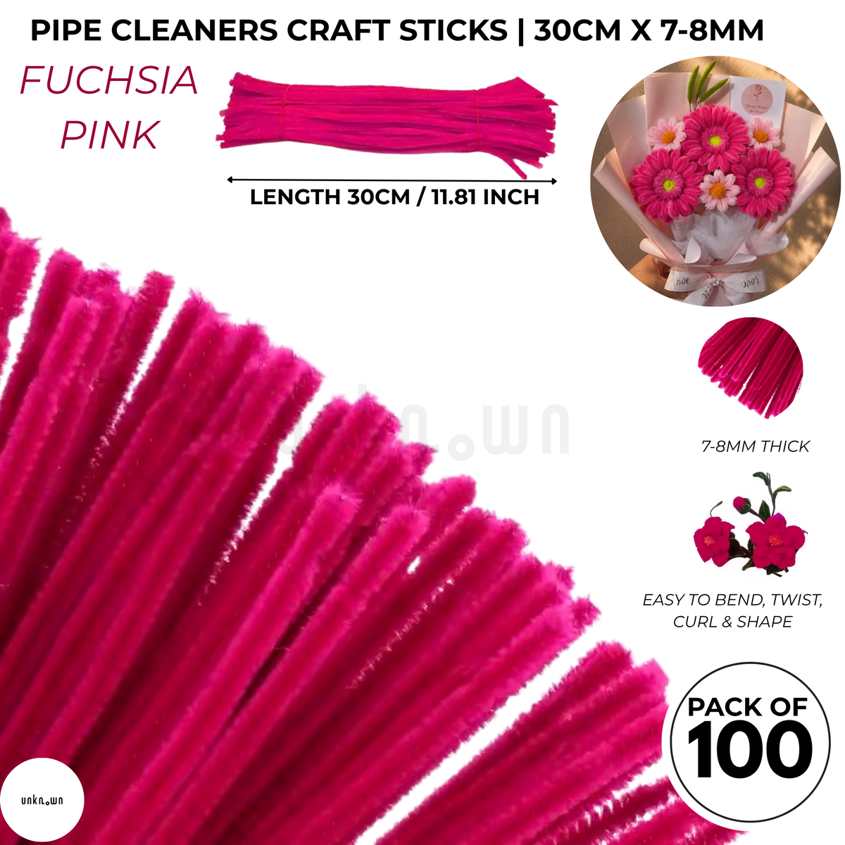 Premium Pipe Cleaner Sticks 100 Pcs | Velvet Pipe (Chenille Stems) for DIY Crafts, Handmade Flowers, School Art & Bouquet Making