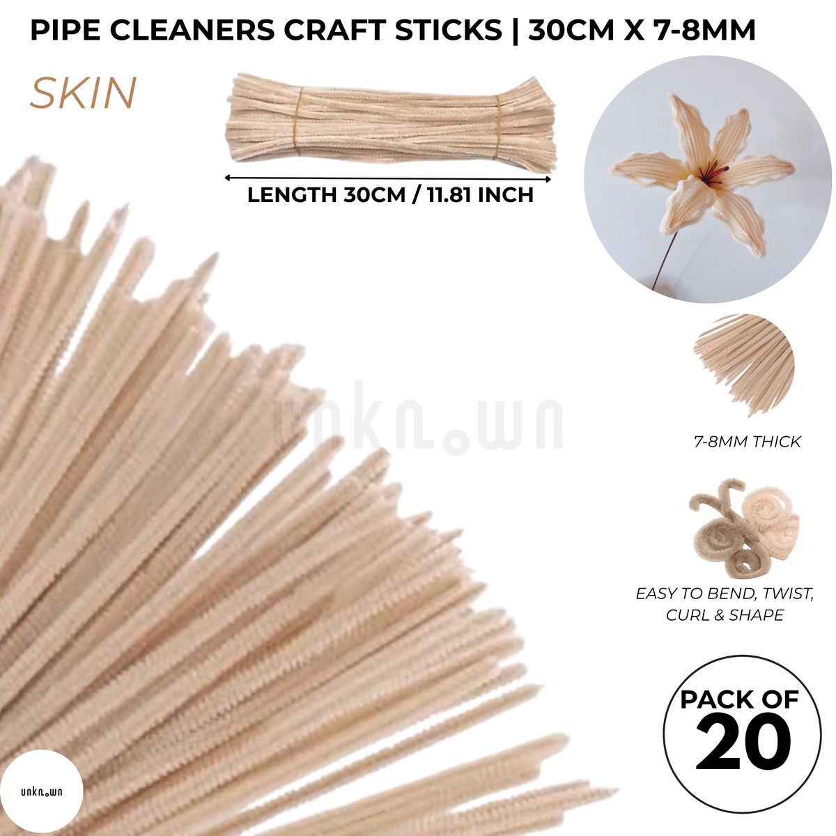 Velvet Pipe Cleaners Craft Sticks (20 Pcs) – 30cm Chenille Stems for DIY Crafts, Pipe Cleaner Flowers, Kids Art, School Projects & Bouquet Making