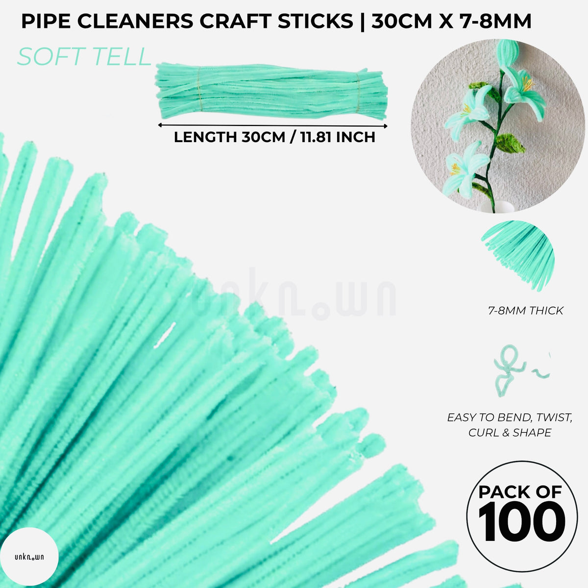 Premium Pipe Cleaner Sticks 100 Pcs | Velvet Pipe (Chenille Stems) for DIY Crafts, Handmade Flowers, School Art & Bouquet Making