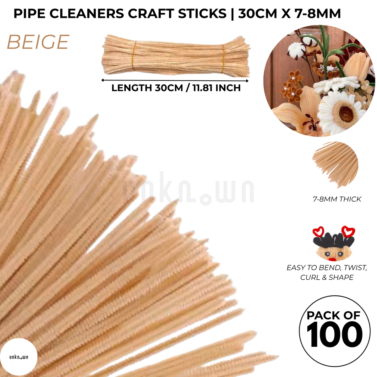 Premium Pipe Cleaner Sticks 100 Pcs | Velvet Pipe (Chenille Stems) for DIY Crafts, Handmade Flowers, School Art & Bouquet Making