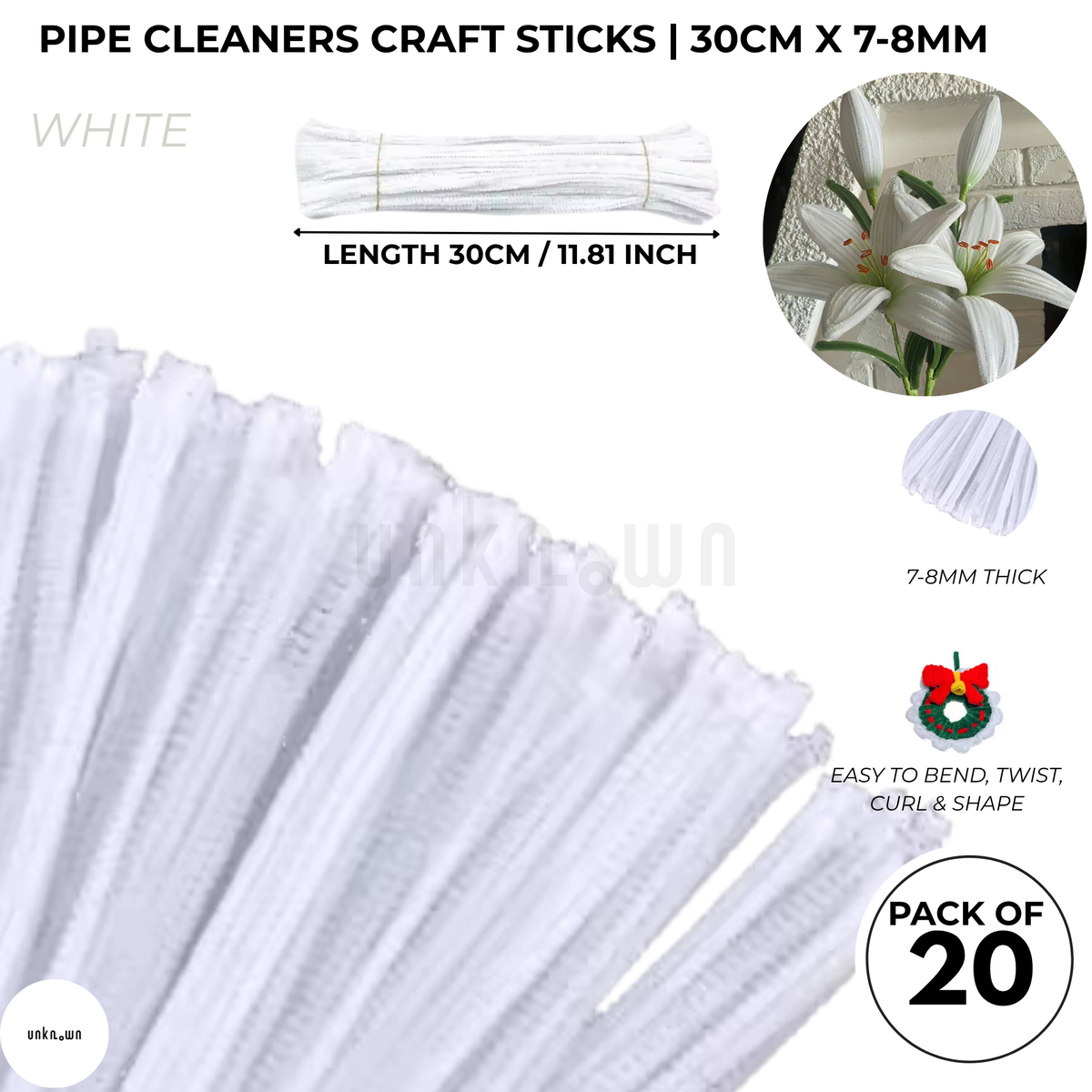 Velvet Pipe Cleaners Craft Sticks (20 Pcs) – 30cm Chenille Stems for DIY Crafts, Pipe Cleaner Flowers, Kids Art, School Projects & Bouquet Making