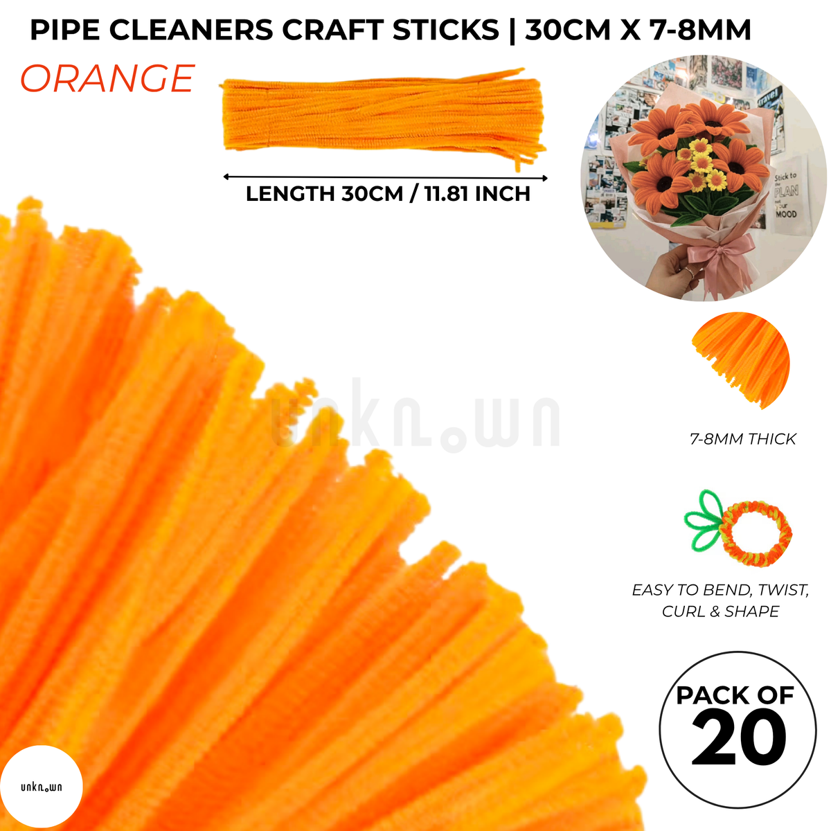 Velvet Pipe Cleaners Craft Sticks (20 Pcs) – 30cm Chenille Stems for DIY Crafts, Pipe Cleaner Flowers, Kids Art, School Projects & Bouquet Making