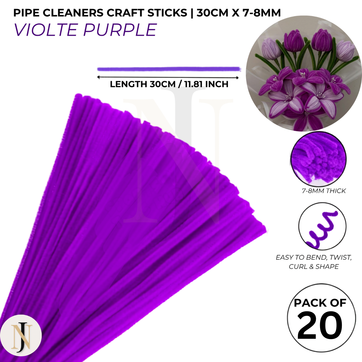 Velvet Pipe Cleaners Craft Sticks (20 Pcs) – 30cm Chenille Stems for DIY Crafts, Pipe Cleaner Flowers, Kids Art, School Projects & Bouquet Making