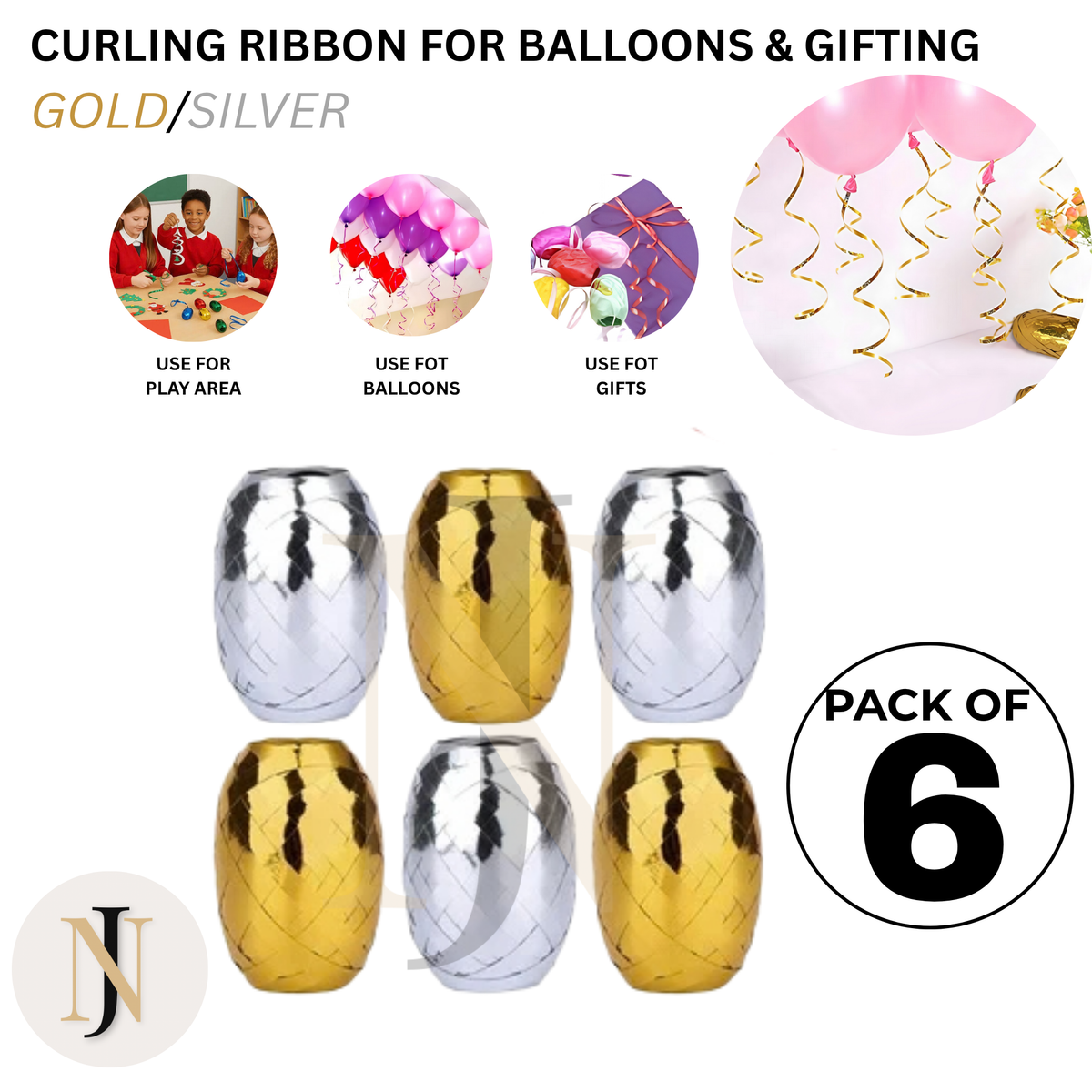 Curling Ribbon for Balloons & Gift Wrapping – Pack of 6