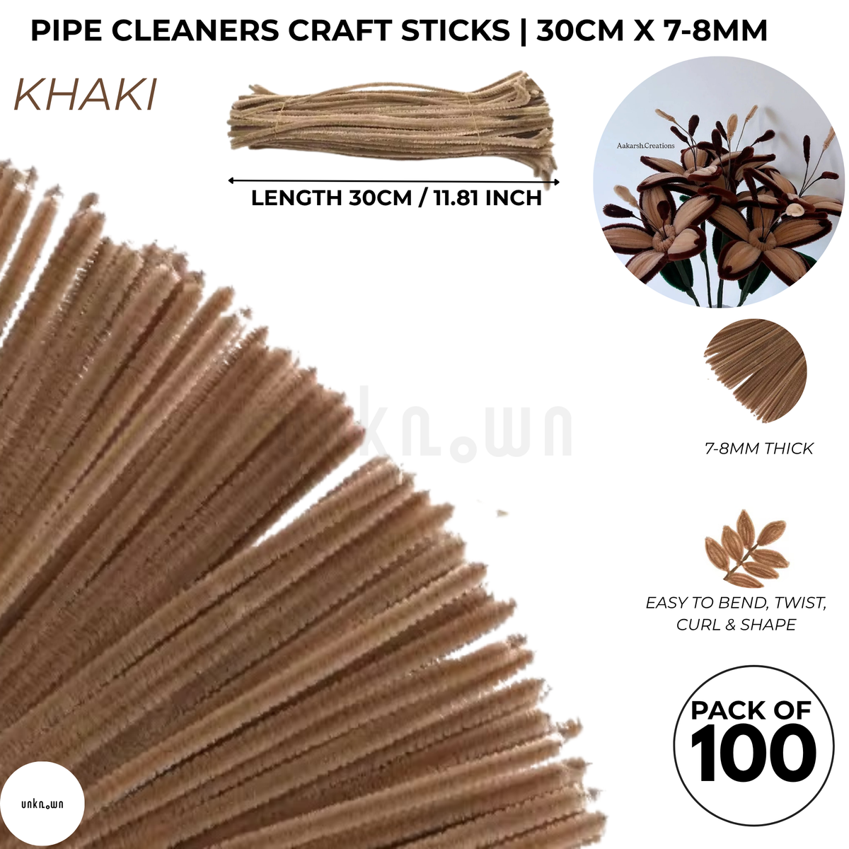 Premium Pipe Cleaner Sticks 100 Pcs | Velvet Pipe (Chenille Stems) for DIY Crafts, Handmade Flowers, School Art & Bouquet Making