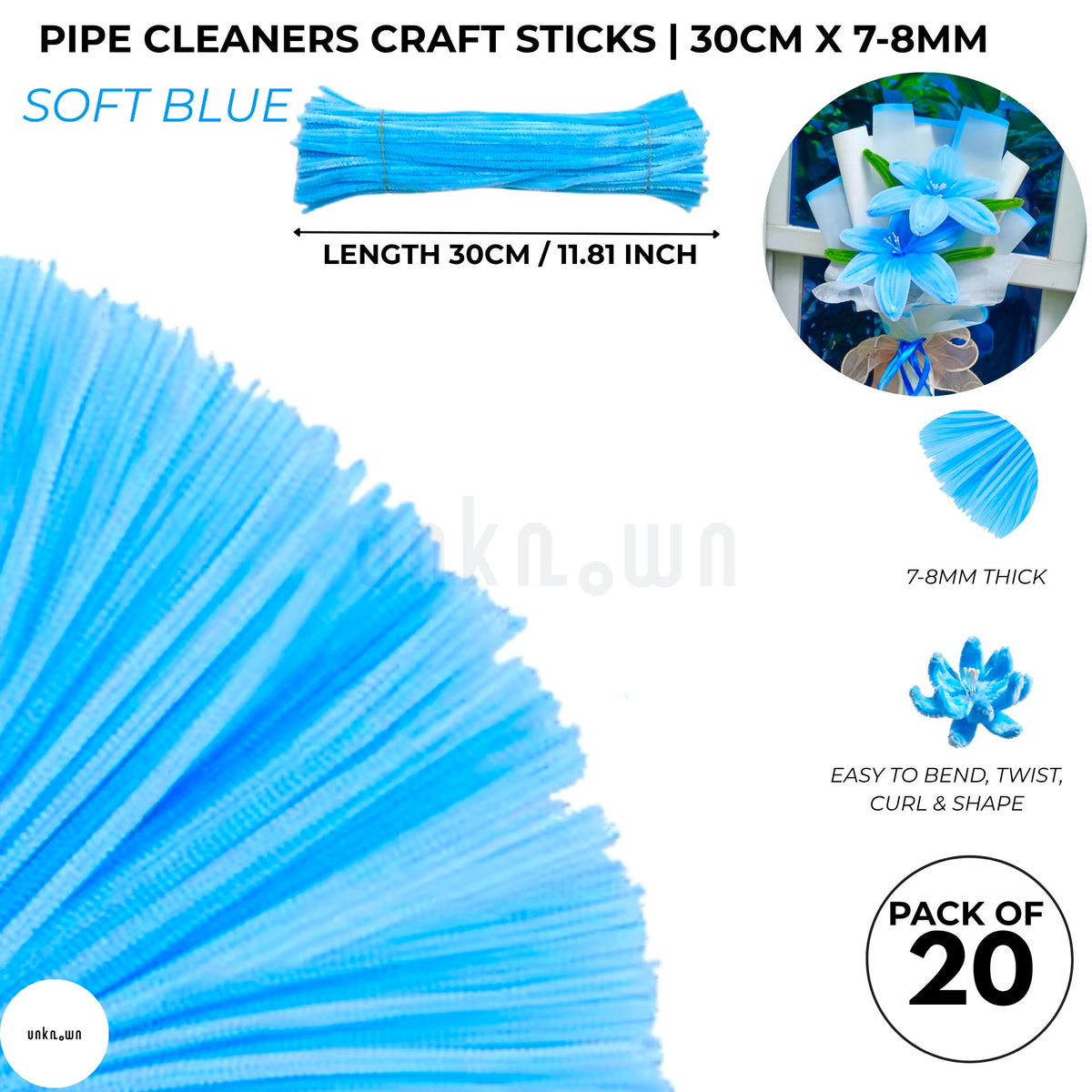 Velvet Pipe Cleaners Craft Sticks (20 Pcs) – 30cm Chenille Stems for DIY Crafts, Pipe Cleaner Flowers, Kids Art, School Projects & Bouquet Making