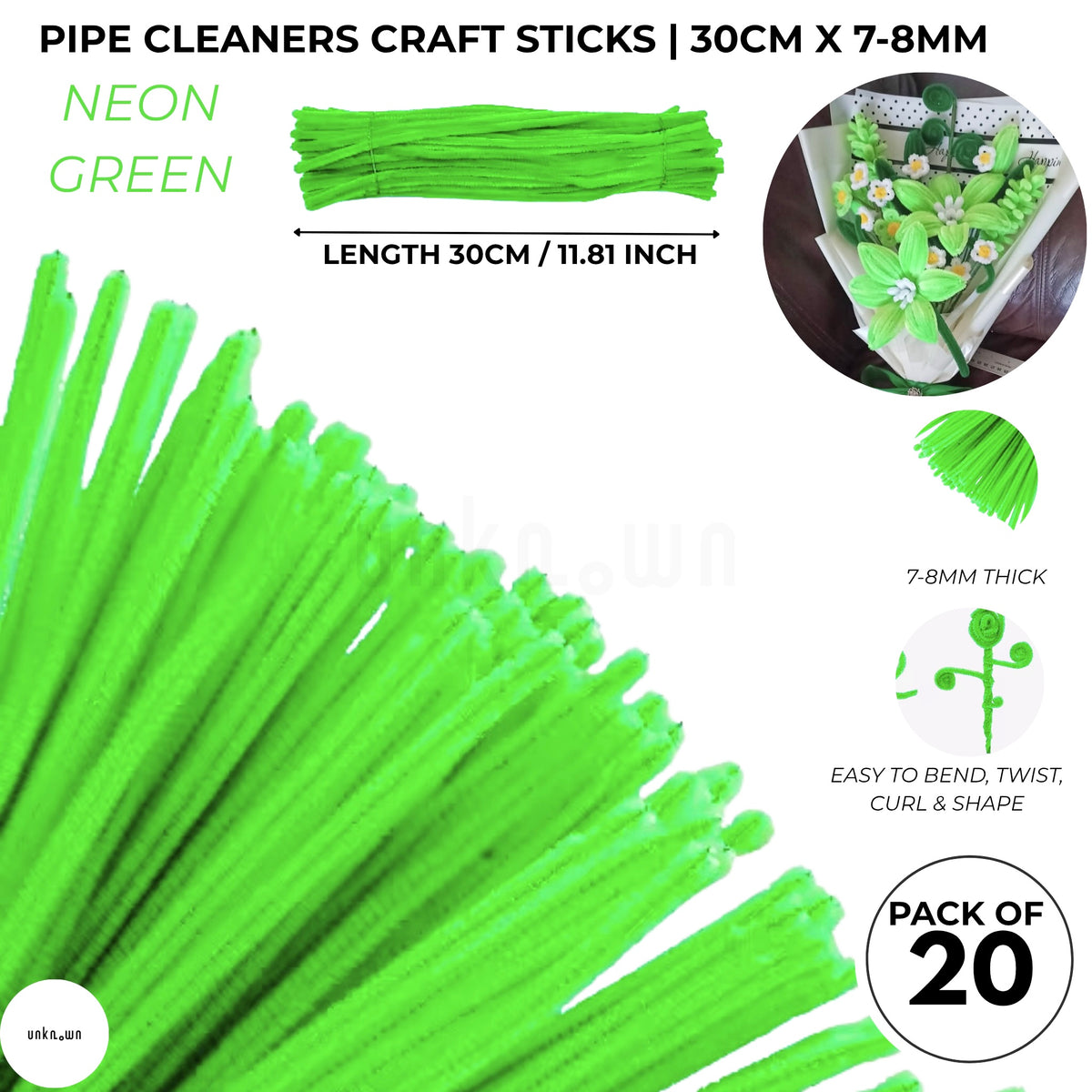 Velvet Pipe Cleaners Craft Sticks (20 Pcs) – 30cm Chenille Stems for DIY Crafts, Pipe Cleaner Flowers, Kids Art, School Projects & Bouquet Making