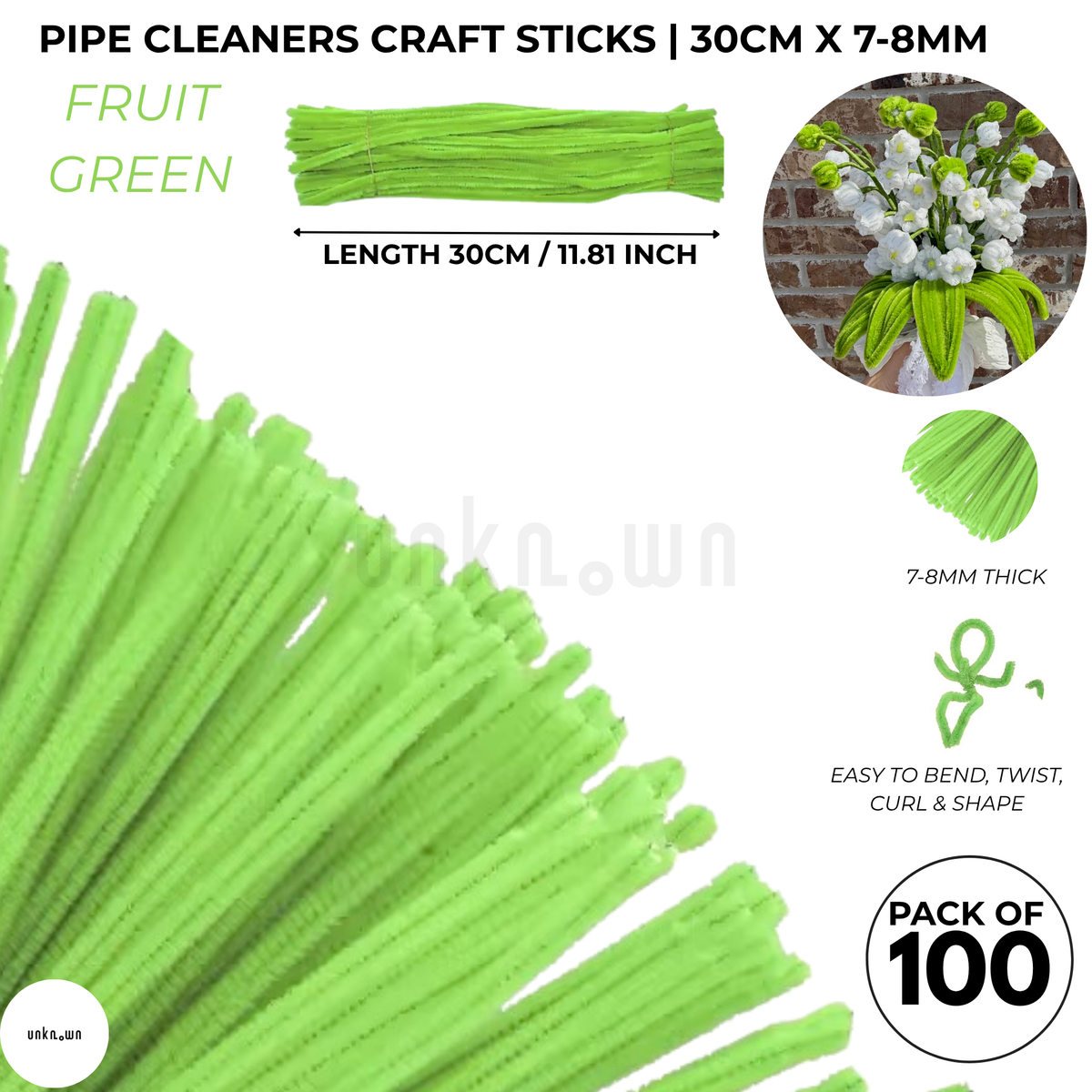 Premium Pipe Cleaner Sticks 100 Pcs | Velvet Pipe (Chenille Stems) for DIY Crafts, Handmade Flowers, School Art & Bouquet Making