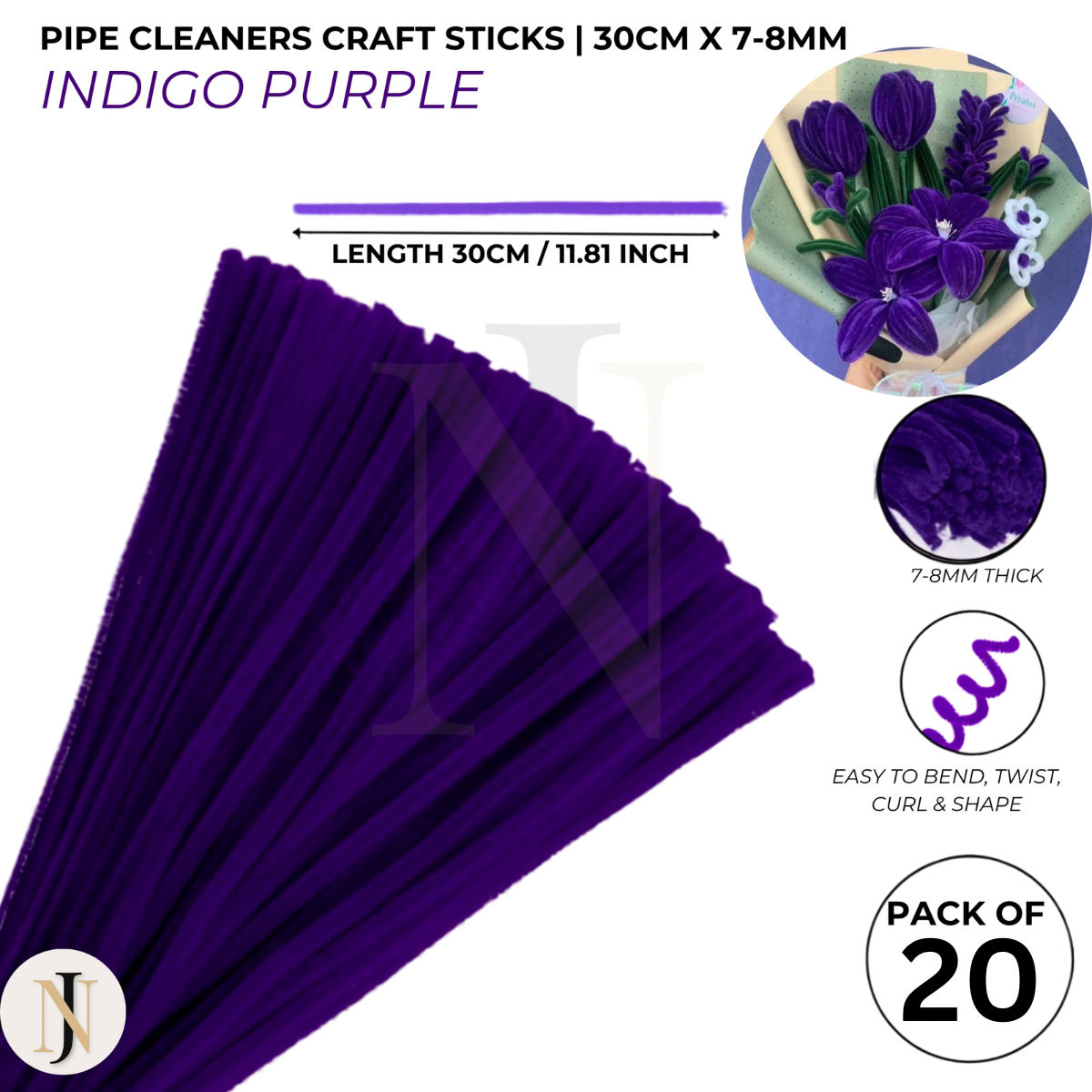 Velvet Pipe Cleaners Craft Sticks (20 Pcs) – 30cm Chenille Stems for DIY Crafts, Pipe Cleaner Flowers, Kids Art, School Projects & Bouquet Making