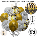 Date Fix printed balloon set with 12 themed balloons in 12–14 inch sizes for party decorations.

