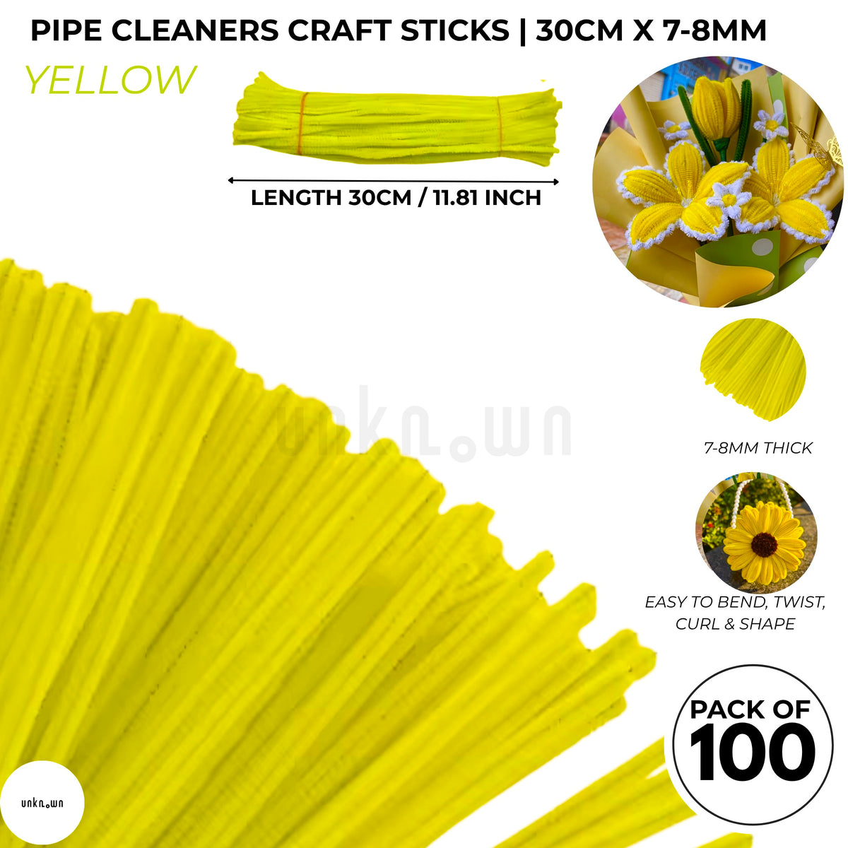 Premium Pipe Cleaner Sticks 100 Pcs | Velvet Pipe (Chenille Stems) for DIY Crafts, Handmade Flowers, School Art & Bouquet Making