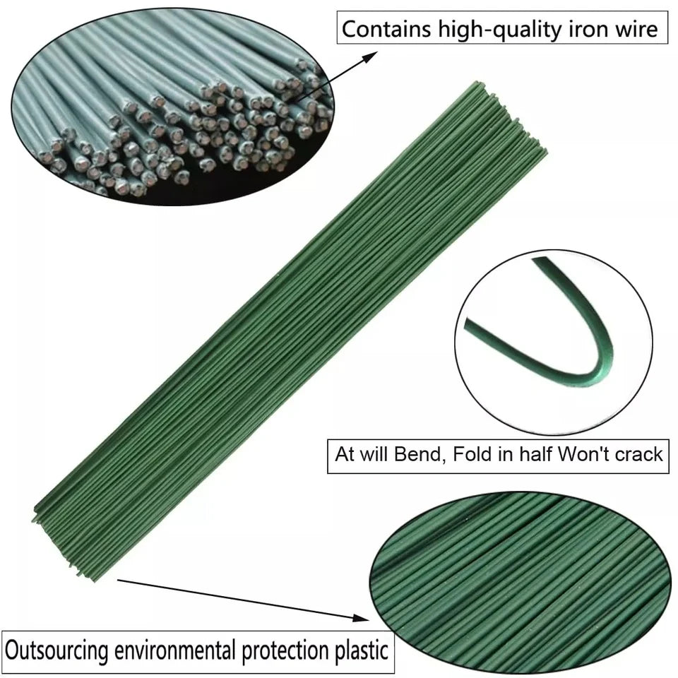 1mm Green Floral Stem Wire Sticks – 16 Inch / 40 CM Florist Wire for Artificial Flowers, Bouquet Making, Floral Crafts & DIY | Pack of 5, 15 & 25