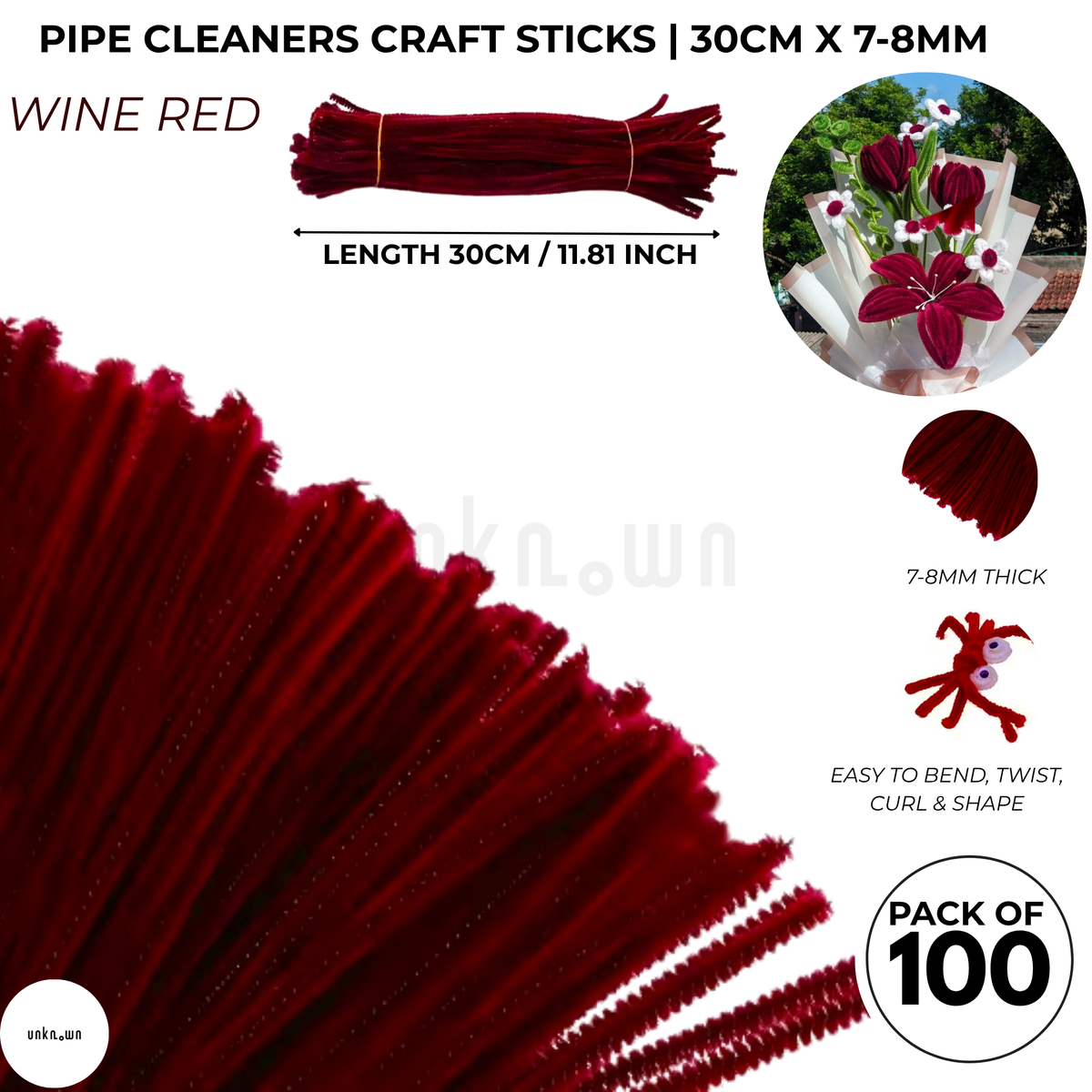 Premium Pipe Cleaner Sticks 100 Pcs | Velvet Pipe (Chenille Stems) for DIY Crafts, Handmade Flowers, School Art & Bouquet Making
