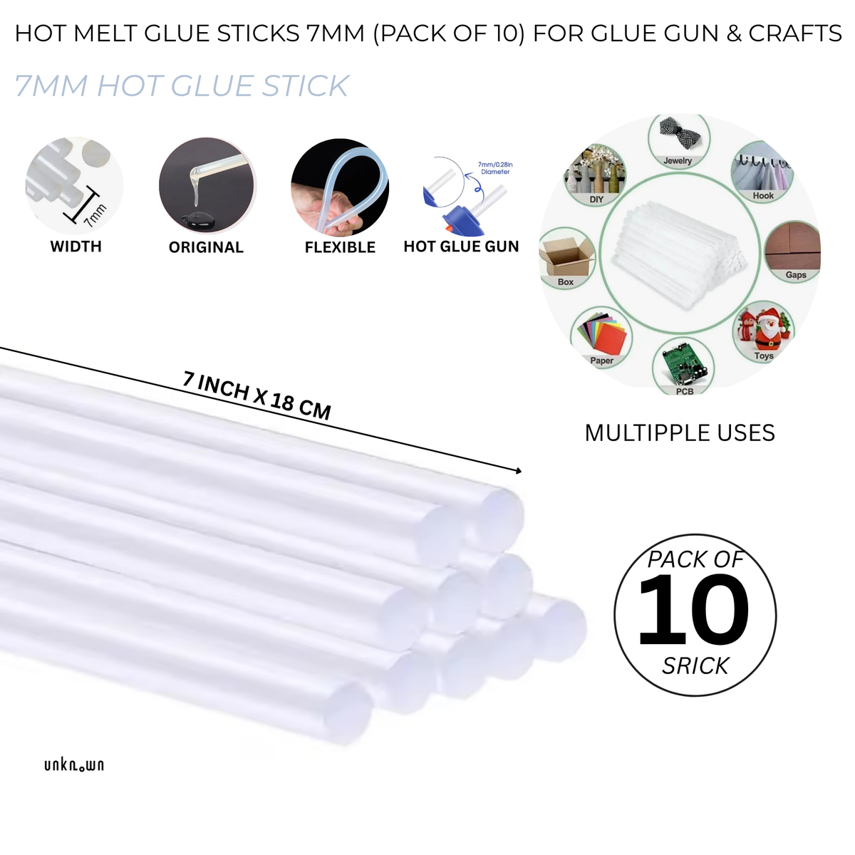 Hot Melt Glue Sticks 7mm (Pack of 10) for Glue Gun & Crafts