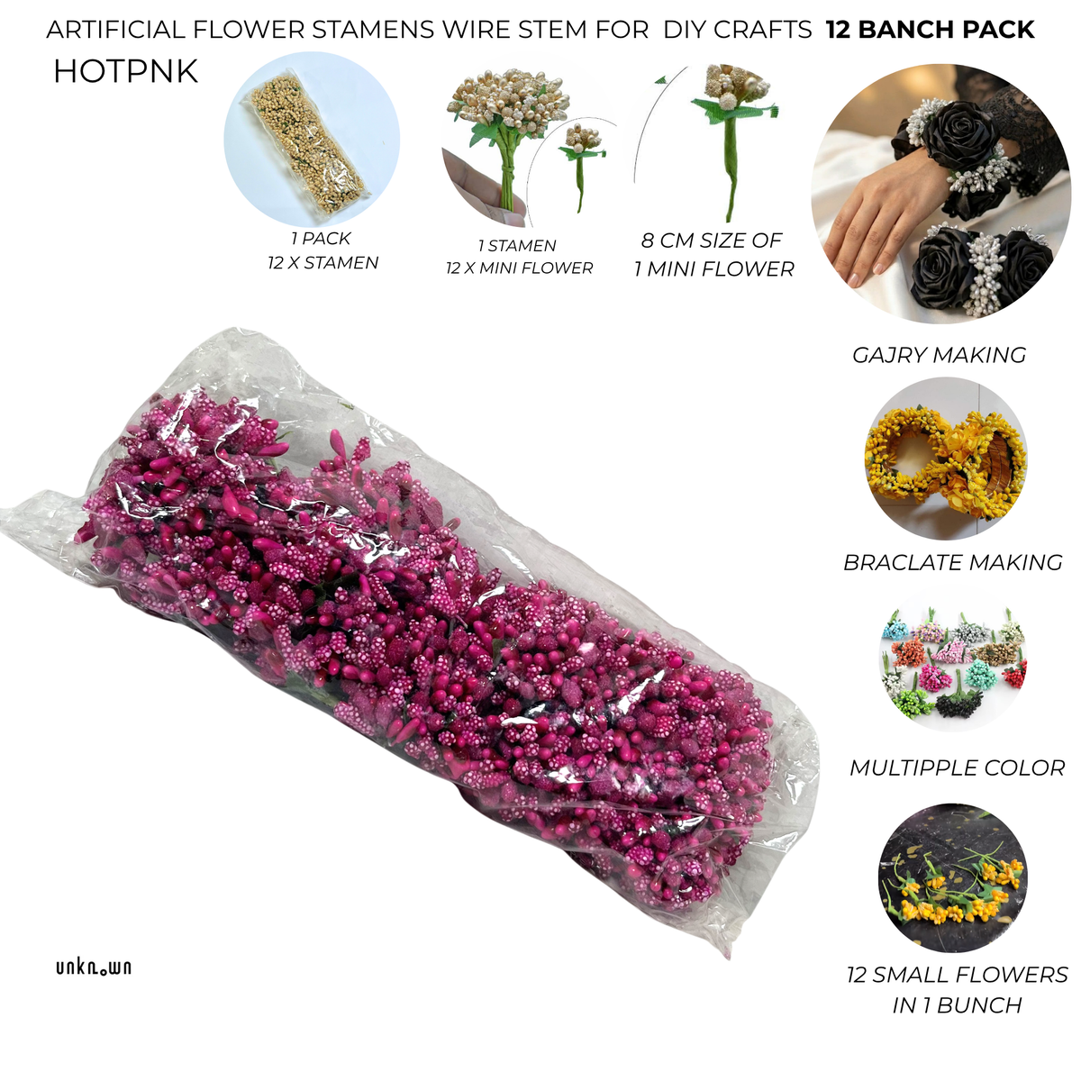 Artificial Flower Stamens Wire Stem for Bouquets & DIY Crafts (Pack of 12 Bunches)