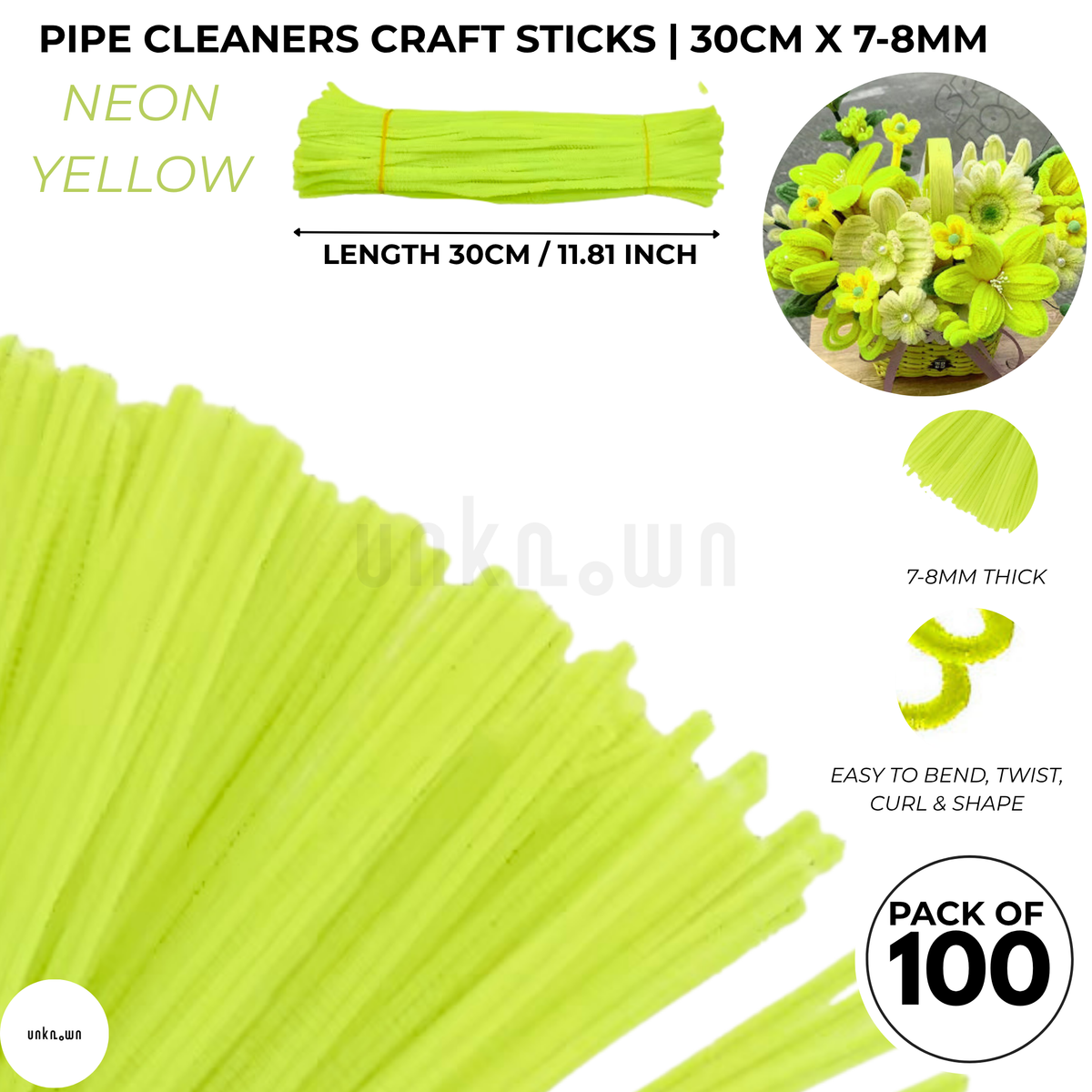 Premium Pipe Cleaner Sticks 100 Pcs | Velvet Pipe (Chenille Stems) for DIY Crafts, Handmade Flowers, School Art & Bouquet Making