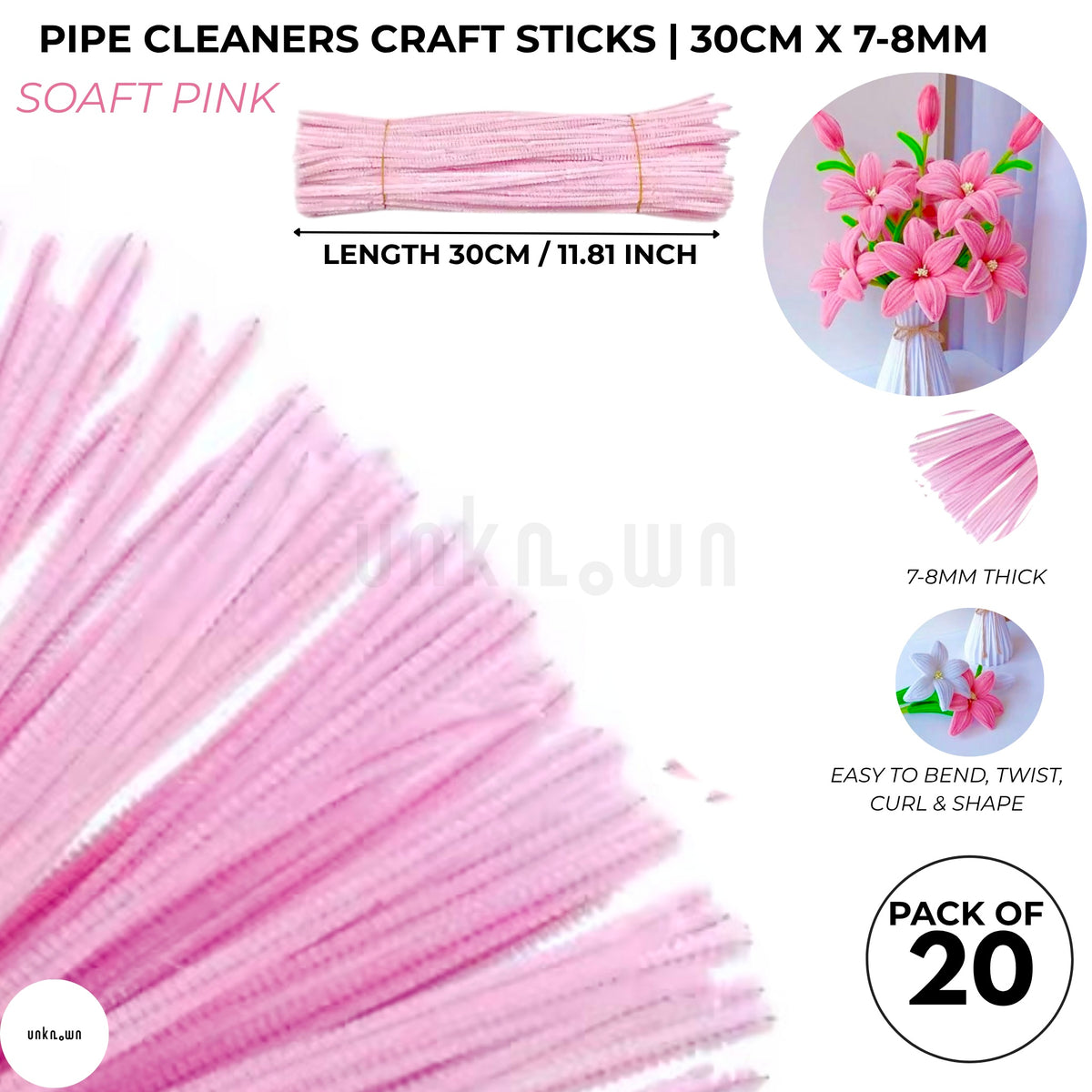 Velvet Pipe Cleaners Craft Sticks (20 Pcs) – 30cm Chenille Stems for DIY Crafts, Pipe Cleaner Flowers, Kids Art, School Projects & Bouquet Making