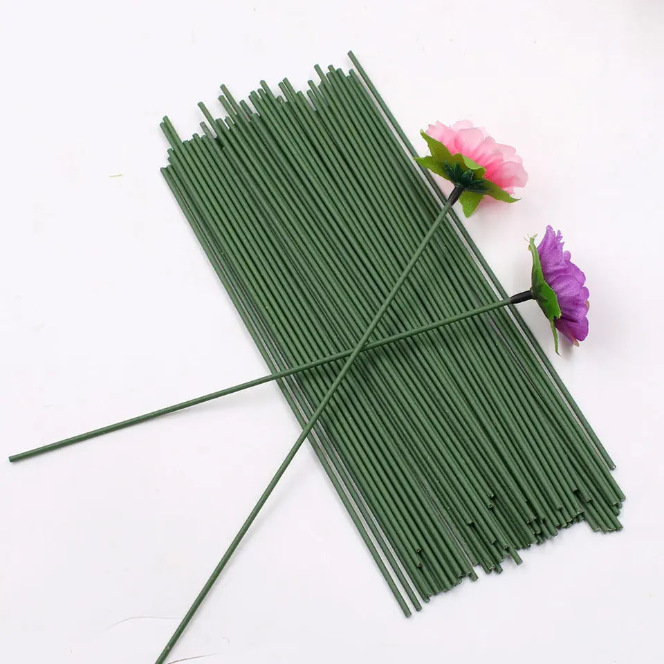 1mm Green Floral Stem Wire Sticks – 16 Inch / 40 CM Florist Wire for Artificial Flowers, Bouquet Making, Floral Crafts & DIY | Pack of 5, 15 & 25