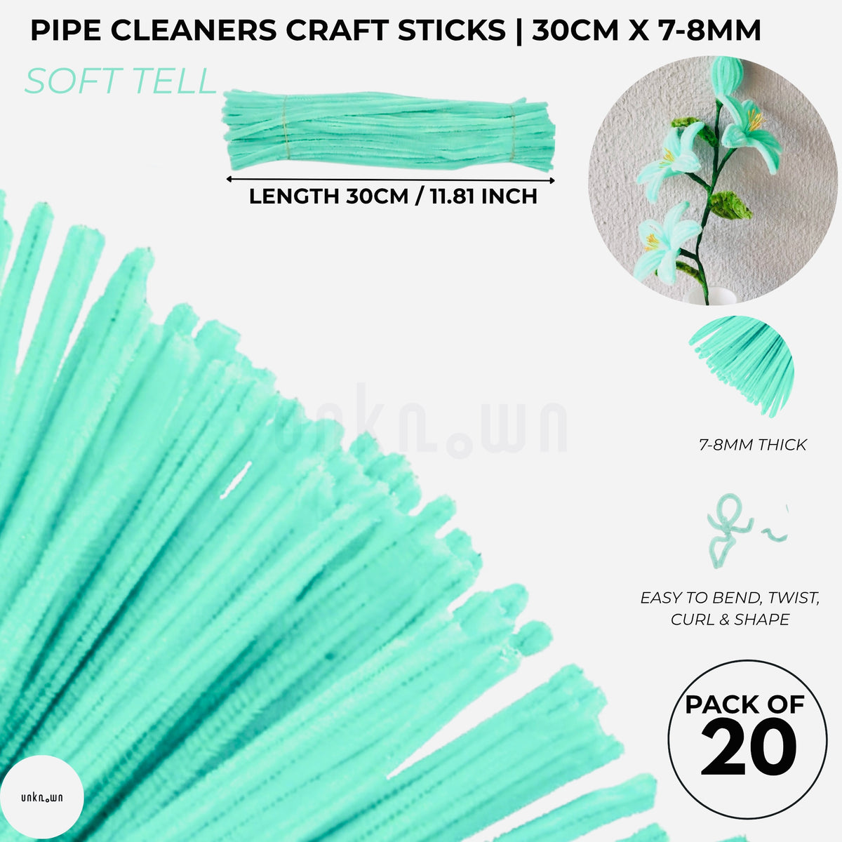 Velvet Pipe Cleaners Craft Sticks (20 Pcs) – 30cm Chenille Stems for DIY Crafts, Pipe Cleaner Flowers, Kids Art, School Projects & Bouquet Making