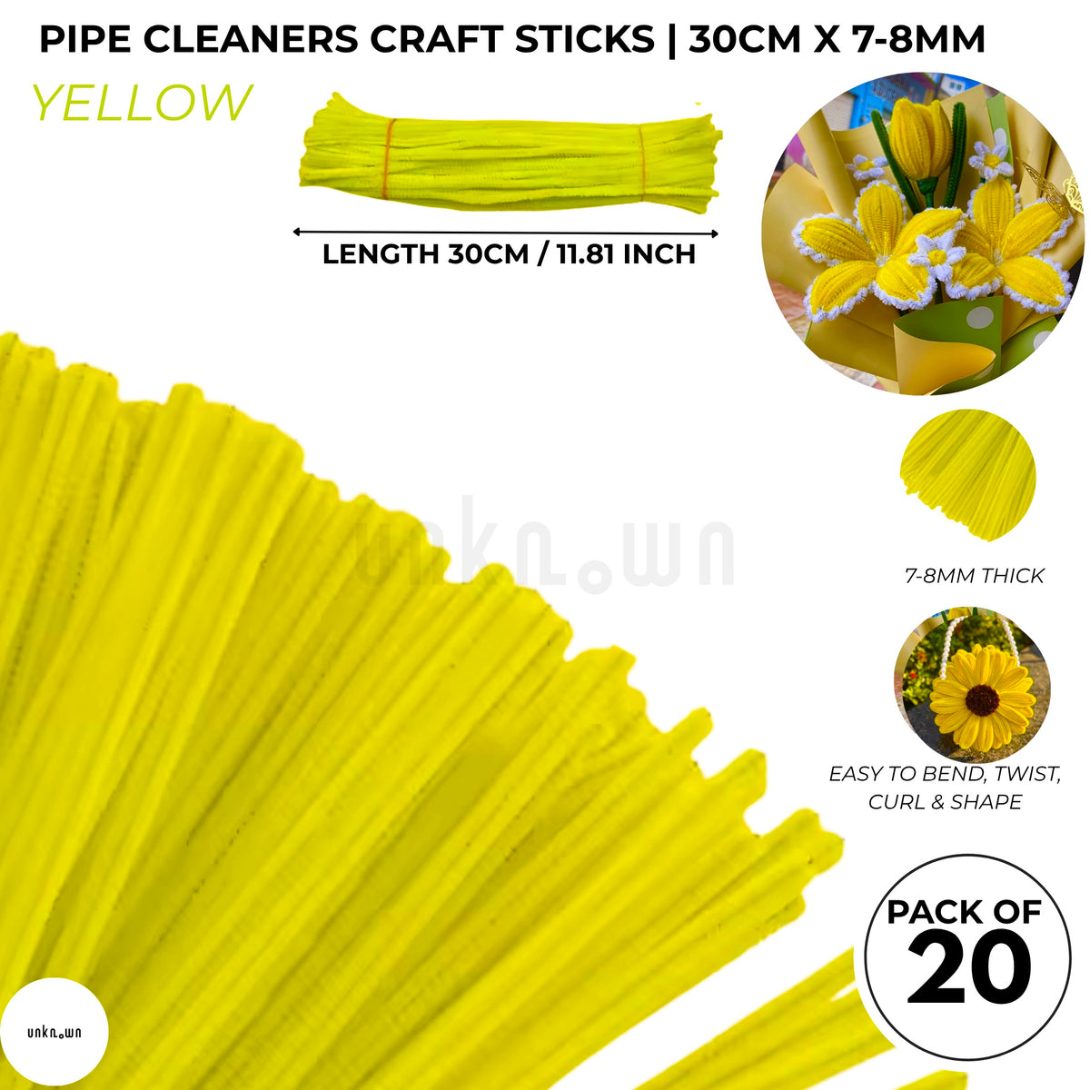 Velvet Pipe Cleaners Craft Sticks (20 Pcs) – 30cm Chenille Stems for DIY Crafts, Pipe Cleaner Flowers, Kids Art, School Projects & Bouquet Making