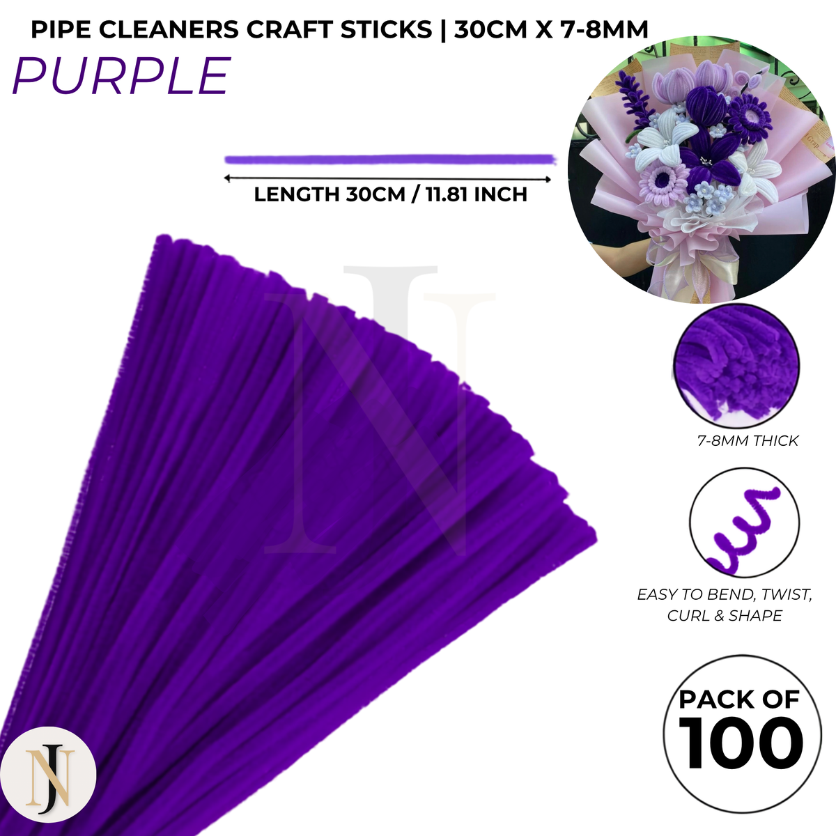 Premium Pipe Cleaner Sticks 100 Pcs | Velvet Pipe (Chenille Stems) for DIY Crafts, Handmade Flowers, School Art & Bouquet Making