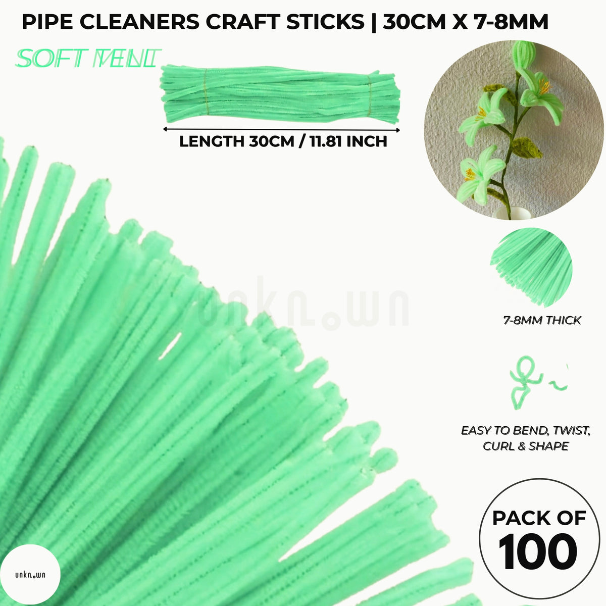 Premium Pipe Cleaner Sticks 100 Pcs | Velvet Pipe (Chenille Stems) for DIY Crafts, Handmade Flowers, School Art & Bouquet Making
