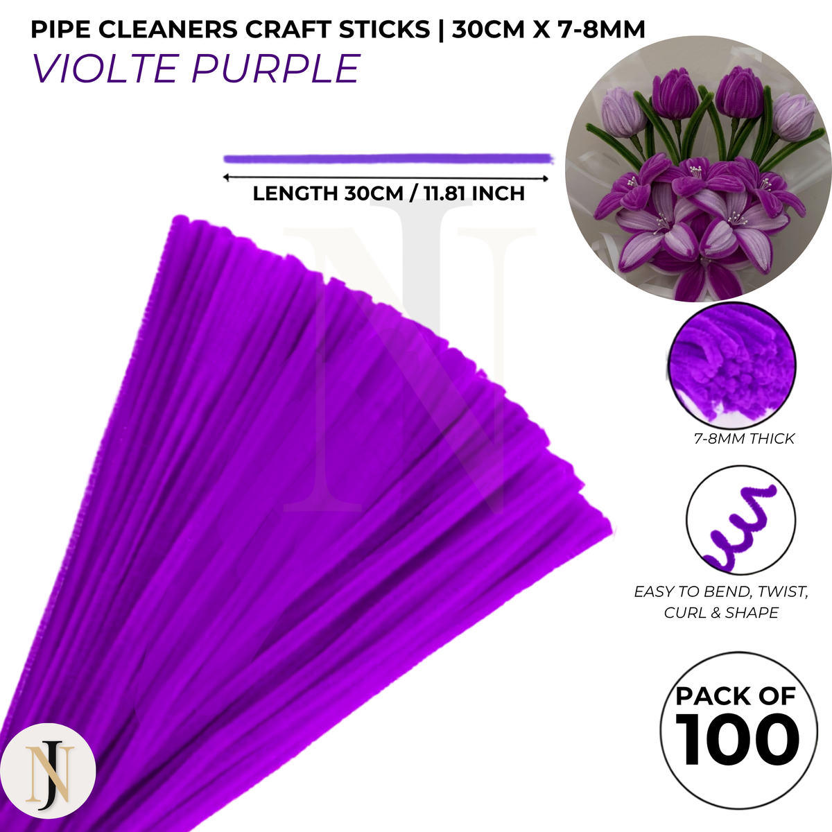 Premium Pipe Cleaner Sticks 100 Pcs | Velvet Pipe (Chenille Stems) for DIY Crafts, Handmade Flowers, School Art & Bouquet Making